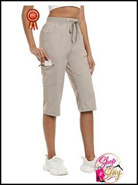 Ice Cool Womens Cargo Capri Hiking Pants Quick Dry UPF 50+ Pockets